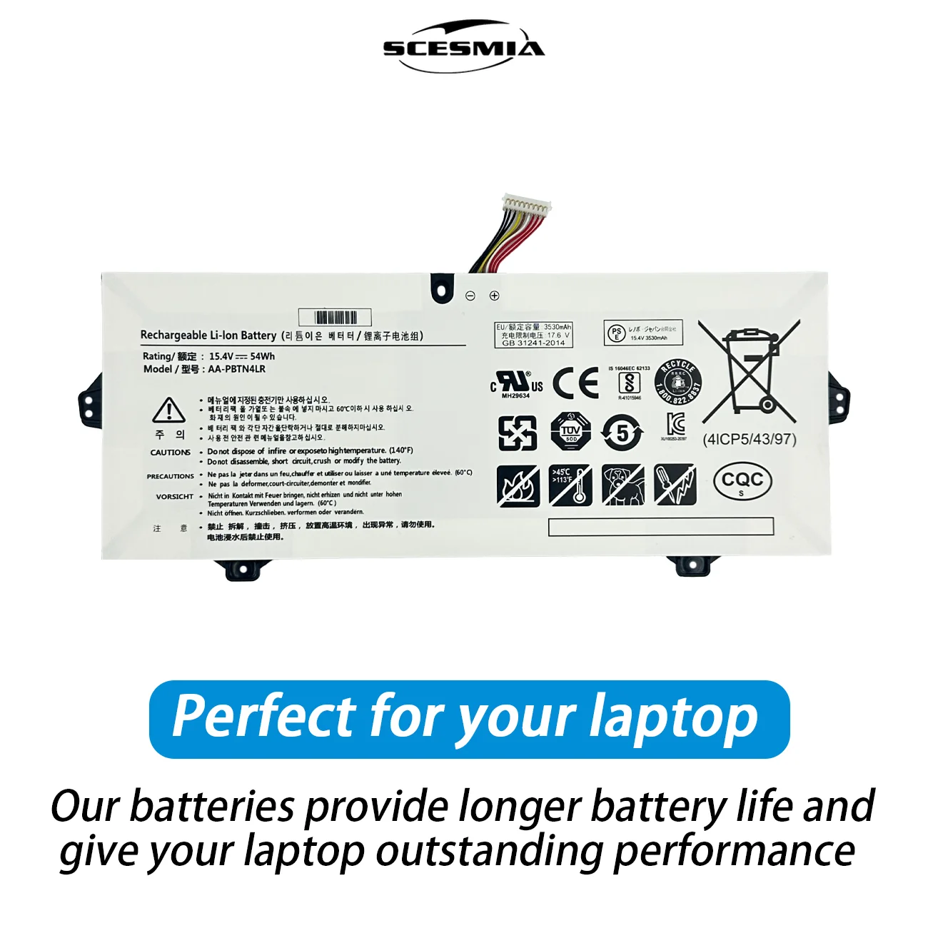 AA-PBTN4LR Laptop Battery for Samsung NP940X5M-X02US NP940X3M-K01US NOTEBook 9 PRO 15 NP940X5N NT950QAA BA43-00 54WH