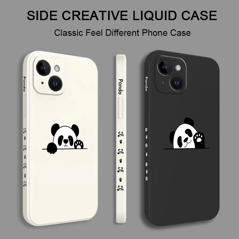 Panda Cute Label Phone Case For iPhone 15 Pro Max 14 13 12 11 XS X XR 7 8 15 Plus SE 2022 Shockproof Soft Silicone Bumper Cover