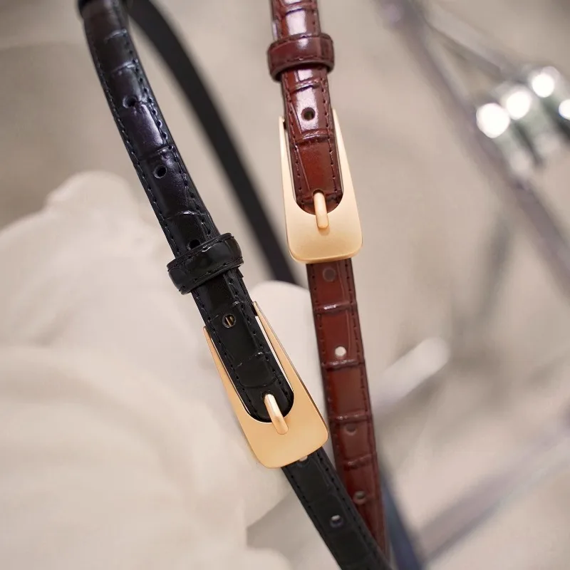 レトロレザーヴィンテージ薄型ベルトデザインウエストシール女性用