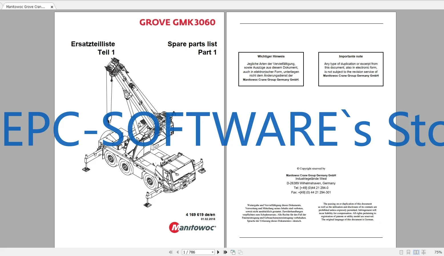 

EPC-SOFTWARE Manitowoc Grove Cranes Все модели Обновленные [01.2021] Запасные части Руководство немецкого PDF DVD