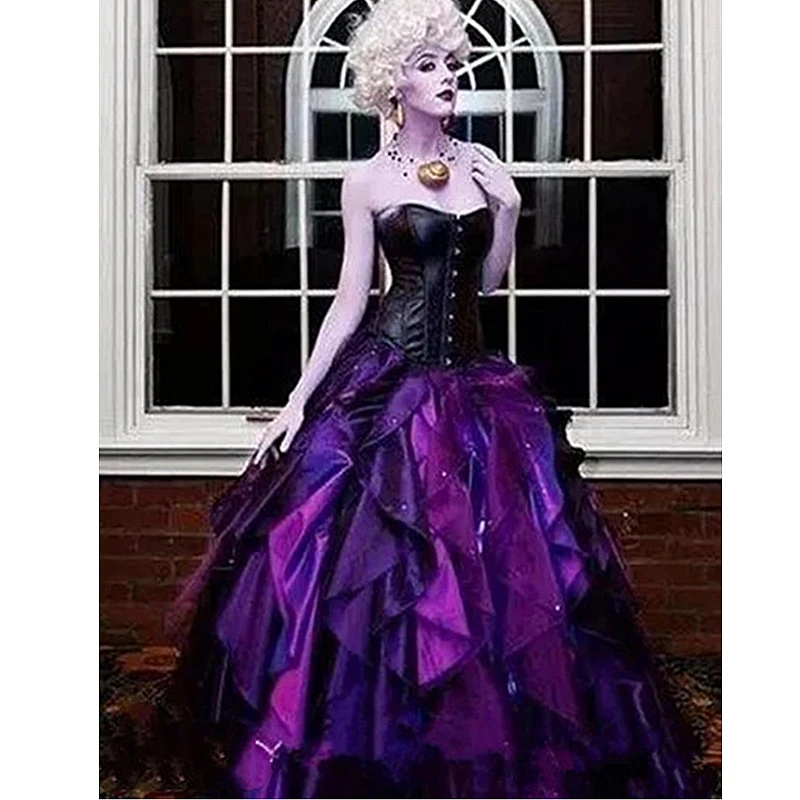 Ruffle Gothic Wedding Dress Sleeveless Corset Victorian Halloween Purple And Black Long Vintage Bride Gowns Customized