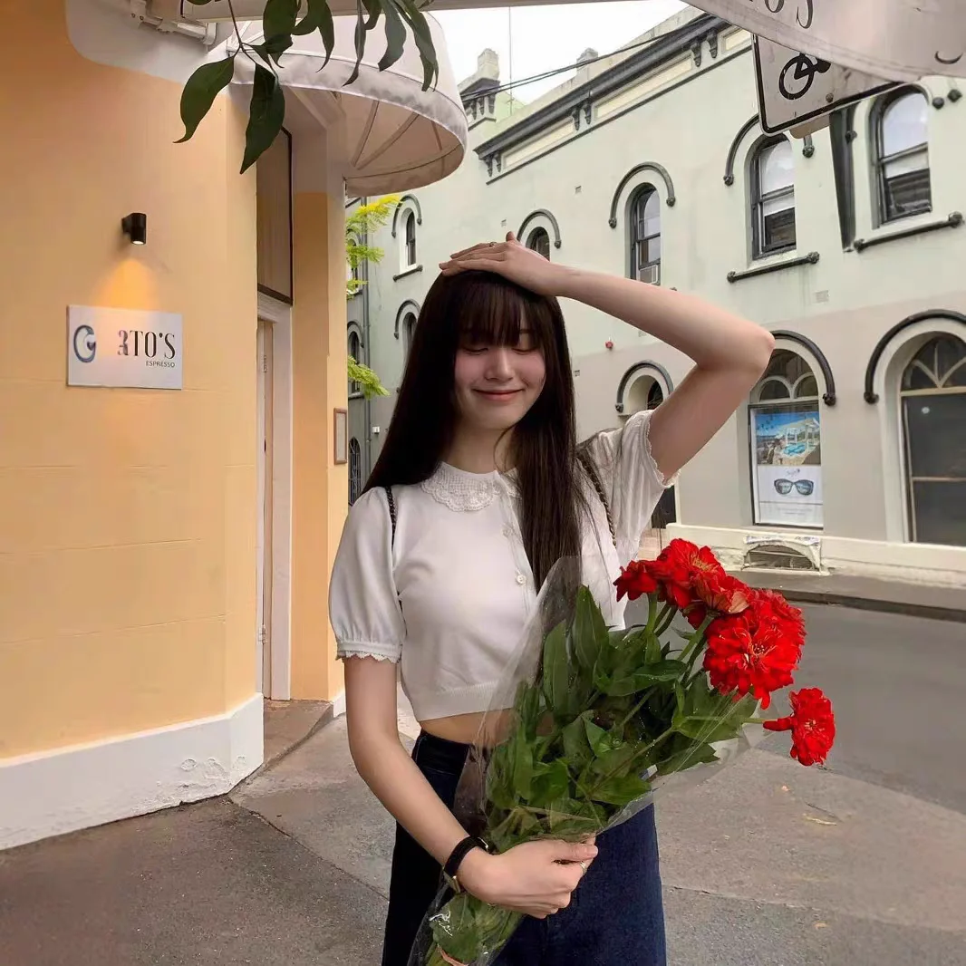 

the Barnnet Eight Milk ort Sve Ruffle Collar Cardigan Women's Faion Commute Sle Slim Fit Cotton Pure Color irt