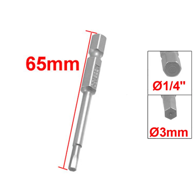 10pcs 65mm Long Hexagon Hex Screwdriver Bits 3mm Hex Bit Magnetic Tip 1/4\