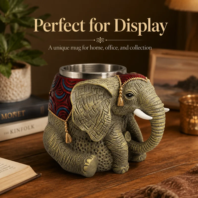 Creative Elephant Resin Mug Stainless Steel Liner Animal Shape Coffee Cup Home Office Decor Gift