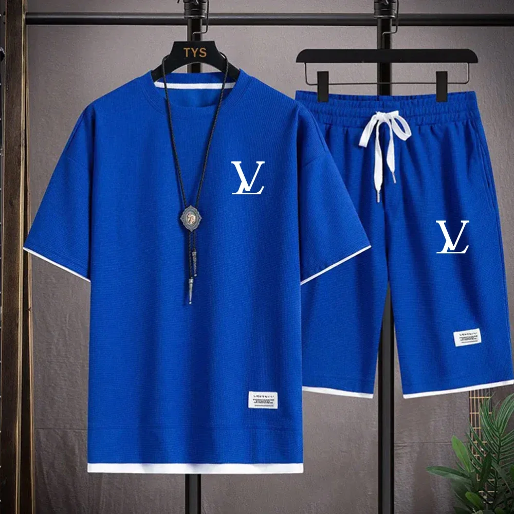 

2025 summer new men's printed short-sleeved T-shirt + shorts suit, casual sportswear, breathable outdoor casual men's T-shirt,