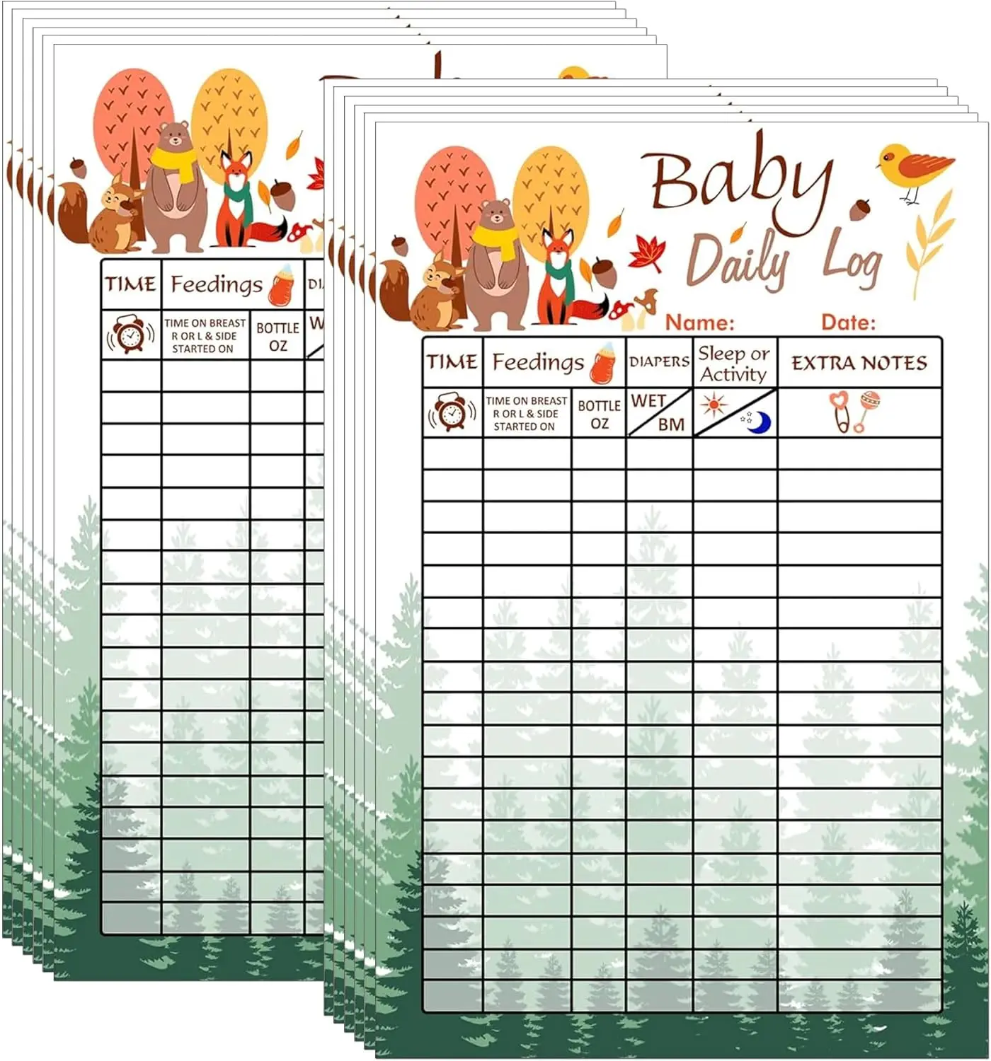 Newborn Baby Log Tracker Journal Book Record Tracking Chart 5.5x8.5Inch Schedule Feeding Food Sleep Card for Daily Planner 25Pcs