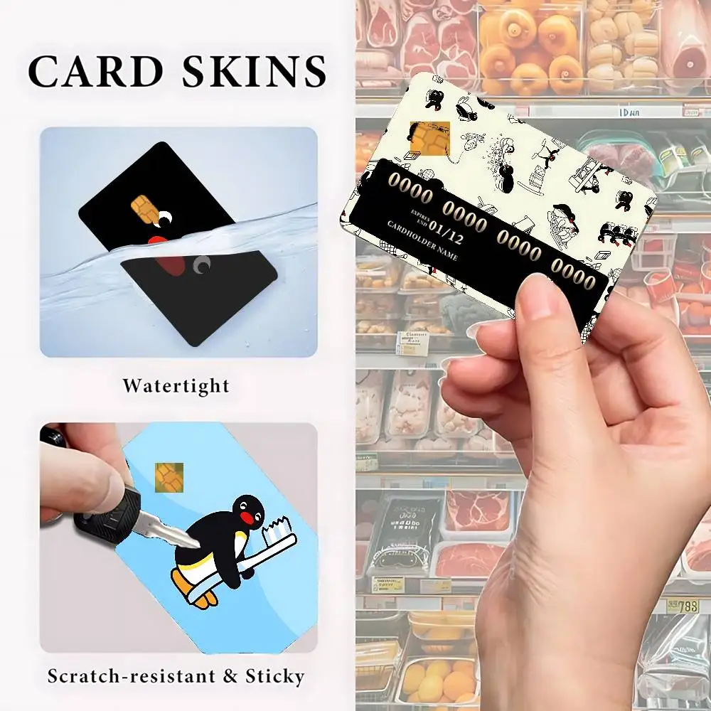Cartoon P-Pingu Credit Card Skin Stickers Matte Anti Scratch Suitable For VISA Card Bus And Subway Contactless IC Cards