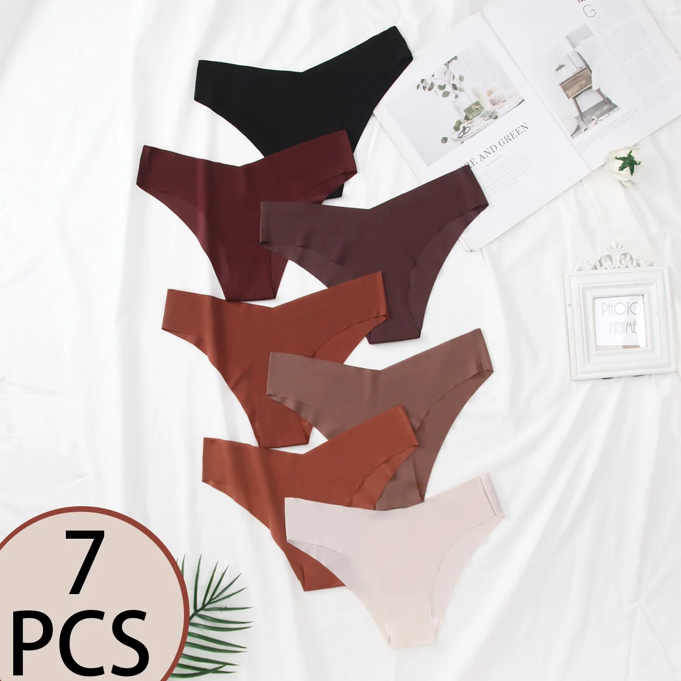 

7 упаковок разноцветных шелковисто-гладких женских удобных бесшовных треугольных нижнего белья для йоги с низкой талией для девочек