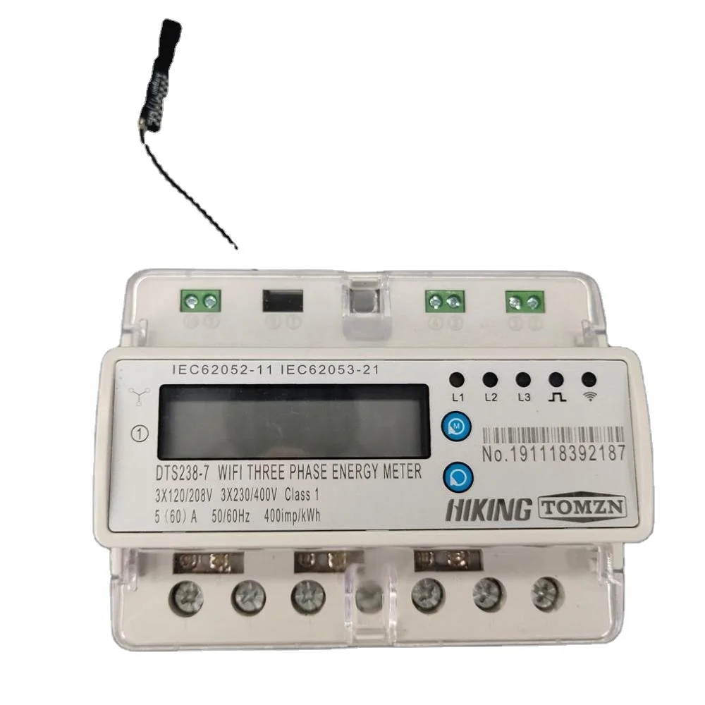 3 Phase 60A Remote Control Wifi Smart Din Rail Energy Meter Kwh With Over Under Voltage Current Protection RS485