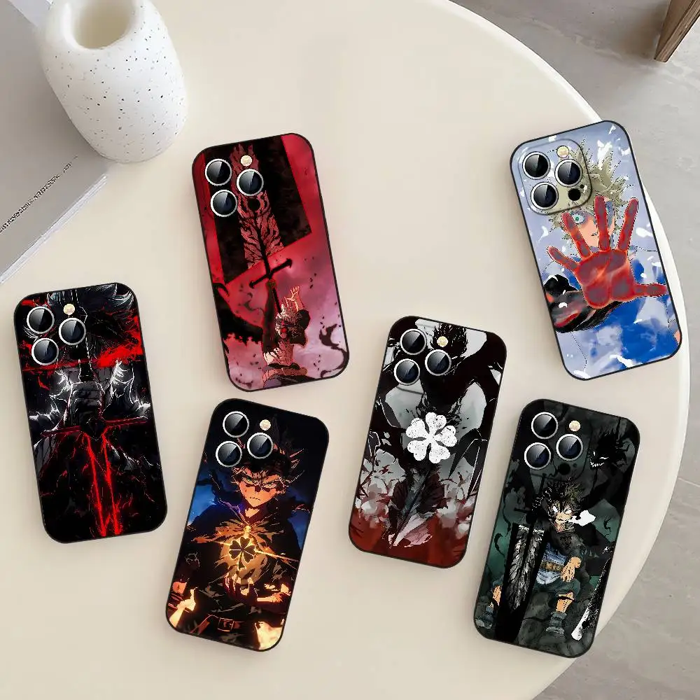 Funda de teléfono de dibujos animados de Anime B-Black C-Clover, TPU suave, agradable a la piel para IPhone 17/16/15/14/13/12/11 Series: PRO, MAX, PLUS, Mini