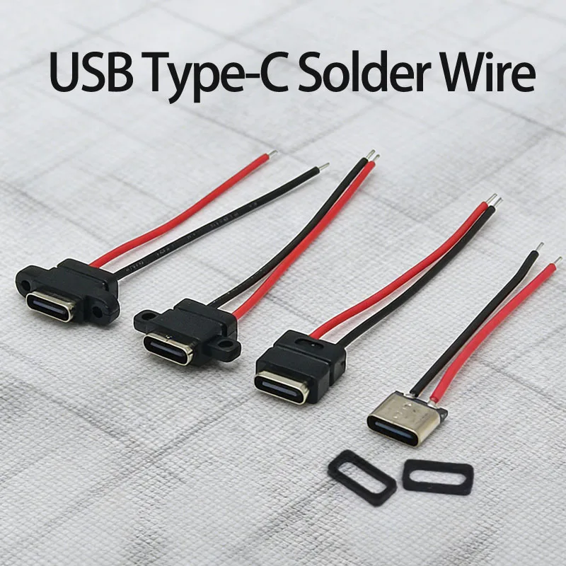 1-10PCS Type C 2 Pin Waterproof Female USB C Socket Port With Screw Hole Fast Charge Charging Interface USB Connector with cable