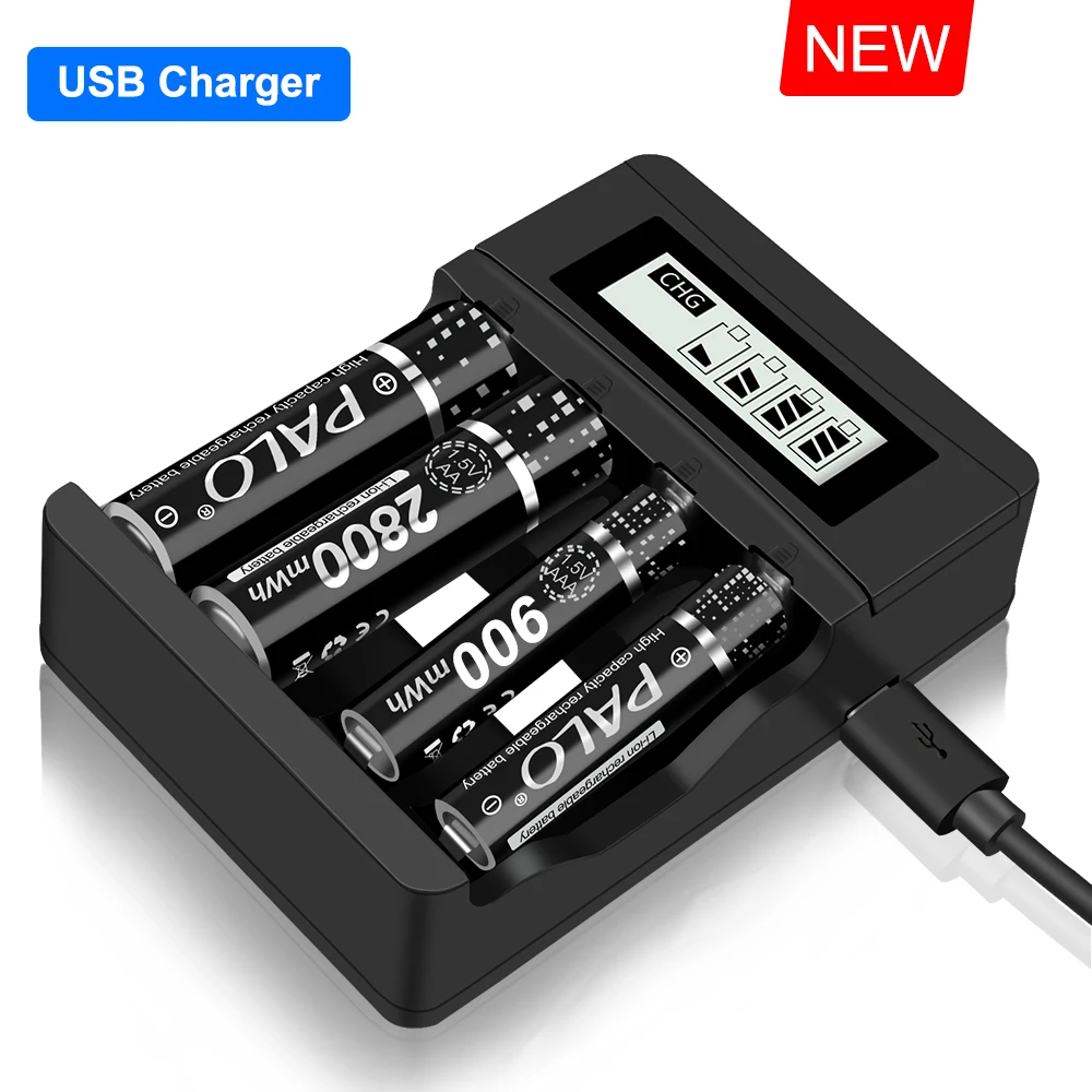 

PALO Battery Charger for 1.5V AA AAA Li-ion rechargeable battery 4 slots charger for 1.5v aa aaa battery with LCD display