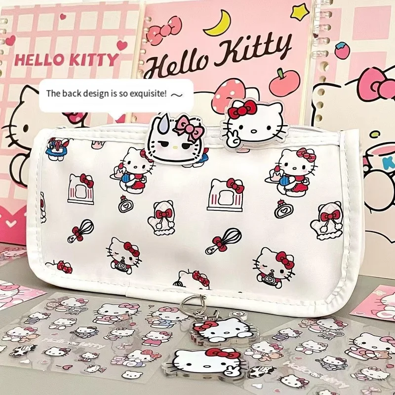 Sanrio Hello Kitty Niedliches Cartoon-transparentes Federmäppchen mit großer Kapazität, transparentes Gitter, mädchenhaftes Herz, Aufbewahrungstasche für Schreibwaren