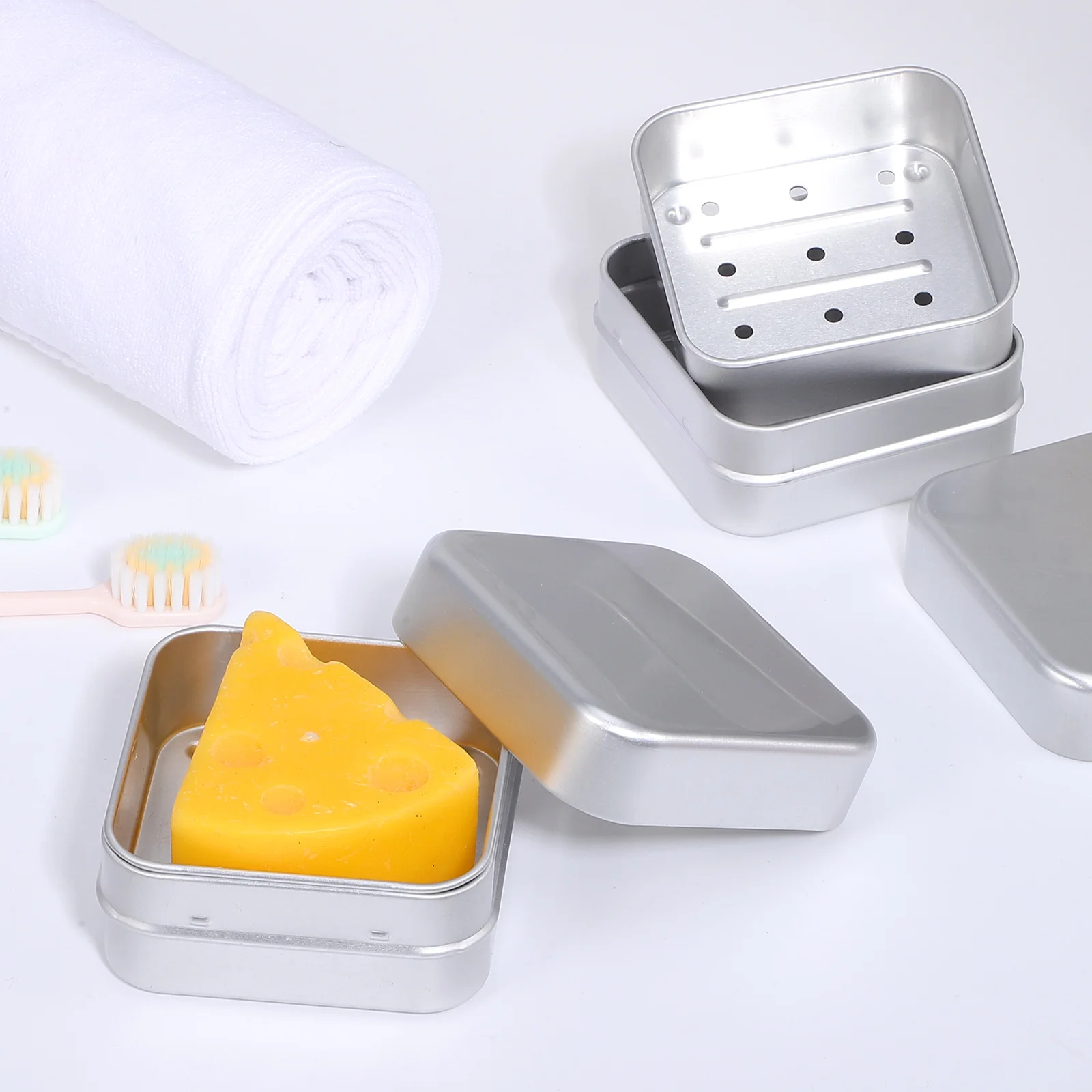 

2 Pcs Drain Aluminum Box Soap Case Automatic Portable Holder Baby Traveling Container