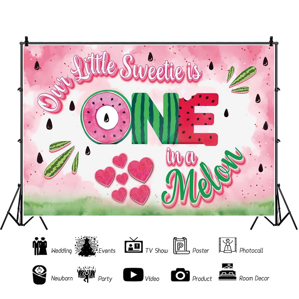 Sweet Baby One Birthday Backdrop Photography Summer Watermelon Sweetheart Baby Shower Party Decor Background Photo Studio Props