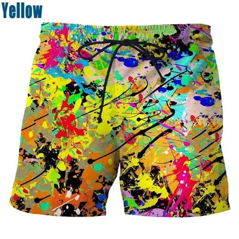 Color Ink Men\'s Swimming Shorts 3D Printed Splash Ink Drip Colorful Ice Shorts For Men Casual Quick Dry Trunks