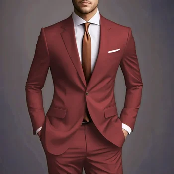 2026 New Luxury Elegant Men's Suits 2 Piece Set Fashion Korean Casual Slim Fit Social Groom Wedding Tuxedo 3