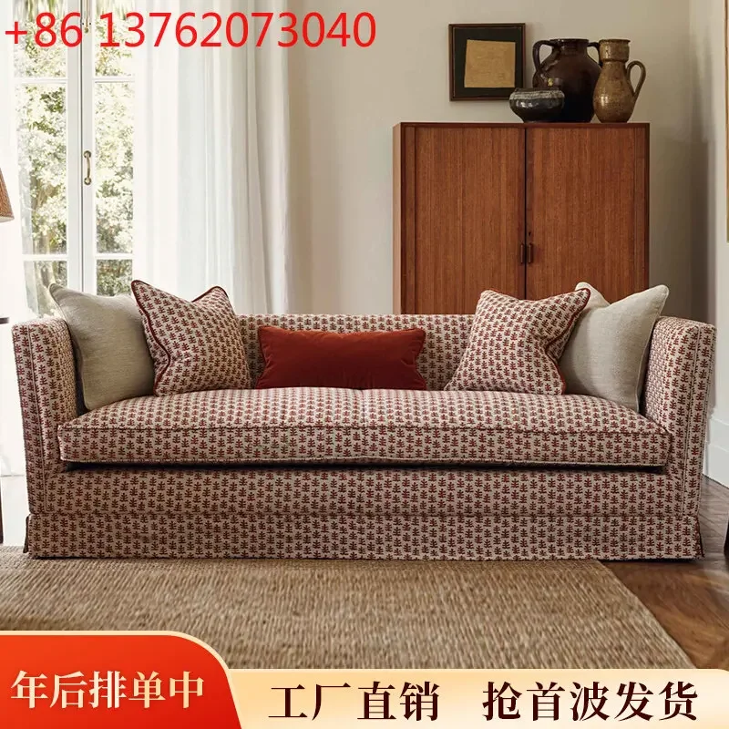 xx French solid wood fabric sofa household three-person straight row sofa