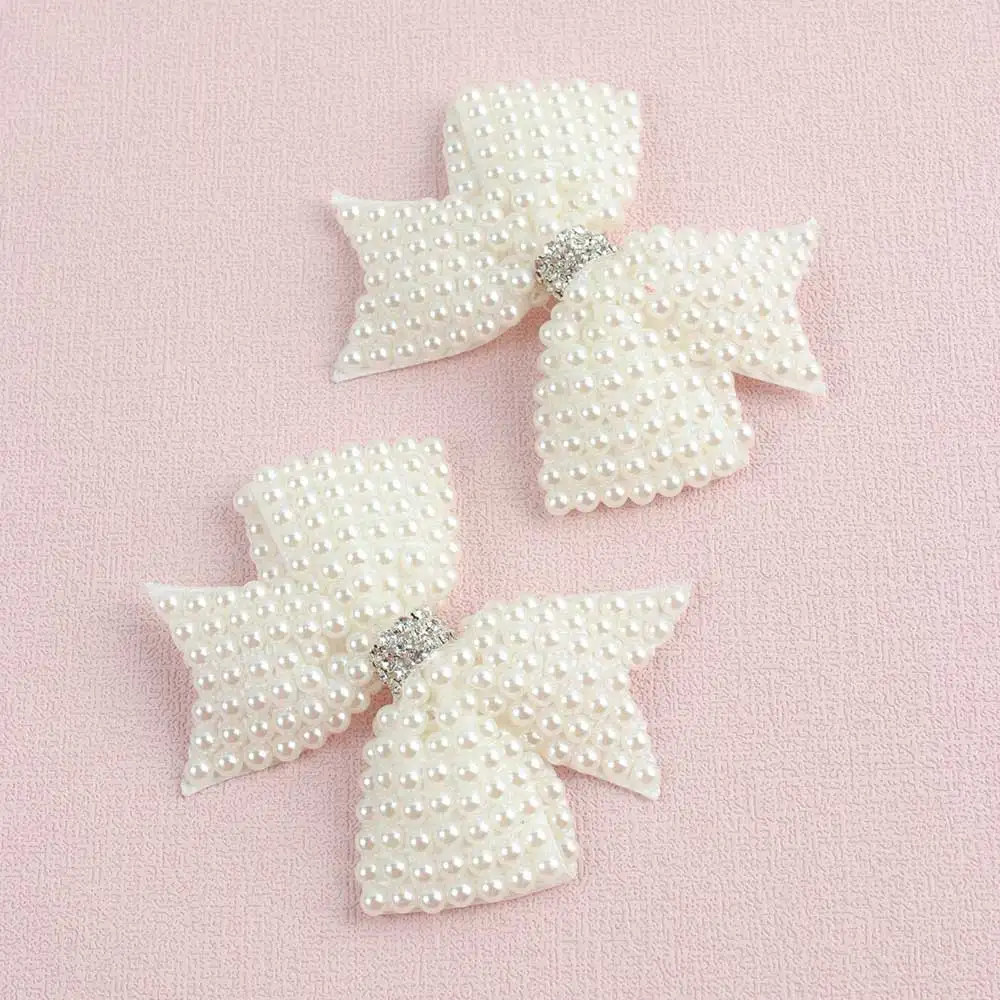 2Pcs White Pearl Hair Bows Clips For Girls Boutique Kids Layers Pearl Bows Hairpins Children Boutique Hair Accessories