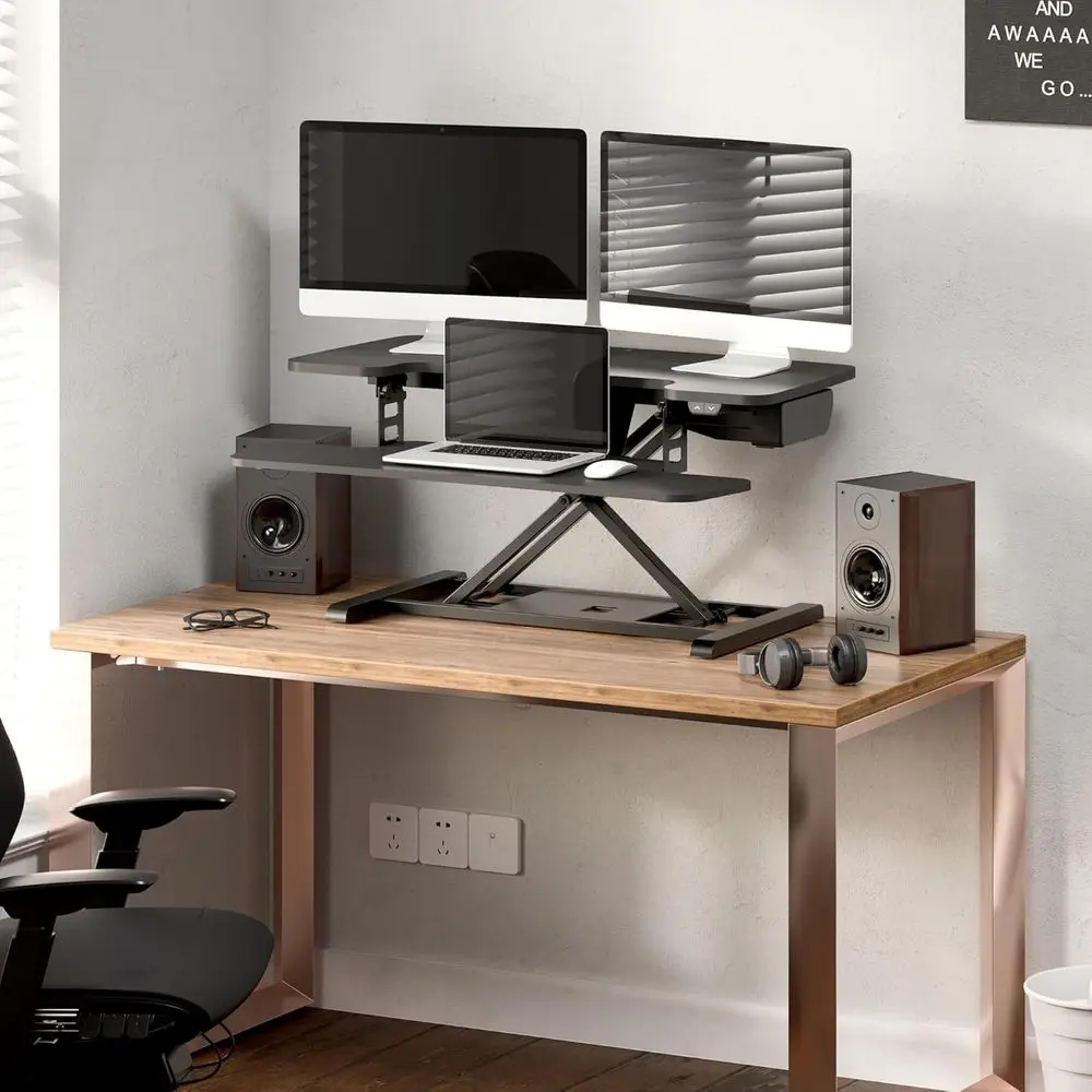 35 Motorized Standing Desk Converter, Adjustable Laptop Stand with Spacious Keyboard Tray, Black