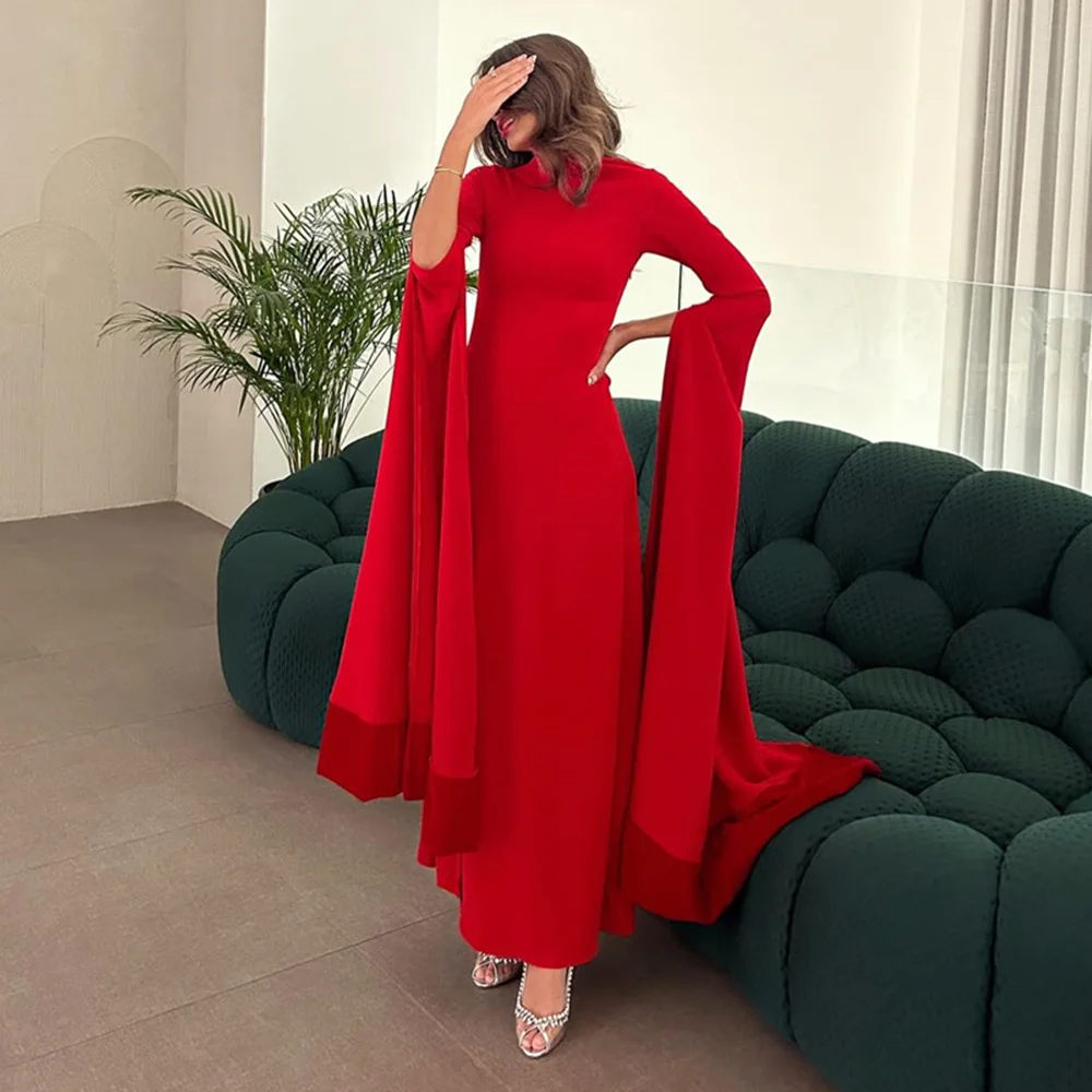 

Solid Color Elegant Evening Party Dresses Straight High Slit Ankle-Length Long Sleeve Prom Gown فساتين السهرة 2023 جديده