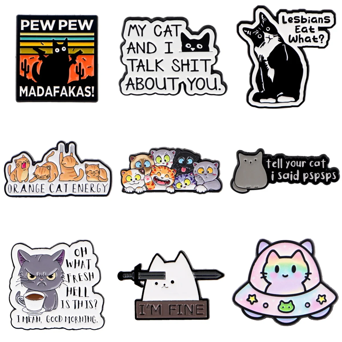 UFO Bunte Katze Broschen Für Frauen Cartoon Katzen Emaille Pin Metall Abzeichen Schmuck Kleidung Rucksack Zubehör Freunde Geschenk