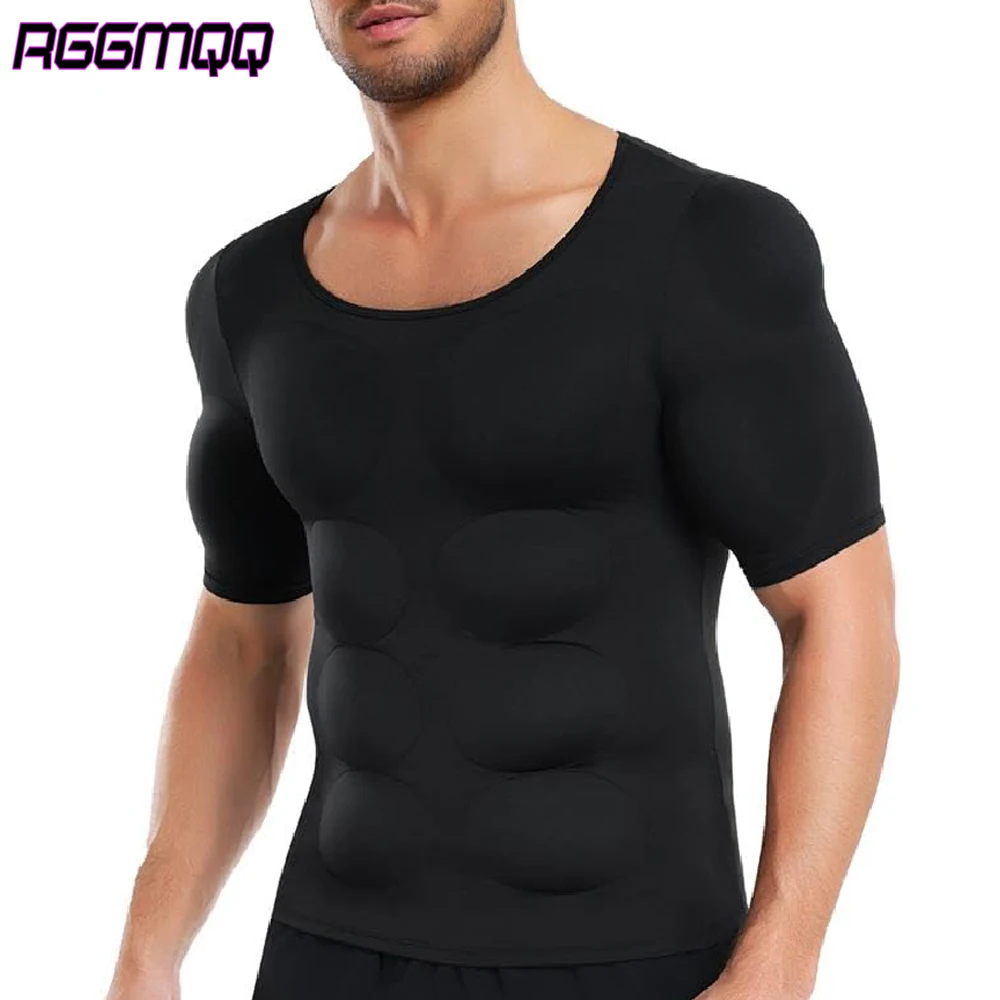 1PCS Men Shaper False Muscle Chest T-Shirt Fake Shoulders Padded Underwear Compression T-Shirts for Parties,Weddings,Daily Wear