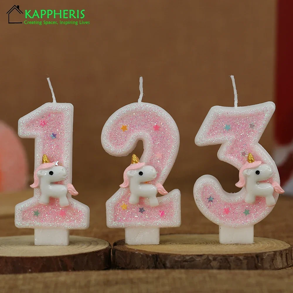 Birthday Candle Unicorn Pink Children's Birthday Candles 1 Year Sparklers Cake Topper Decoration