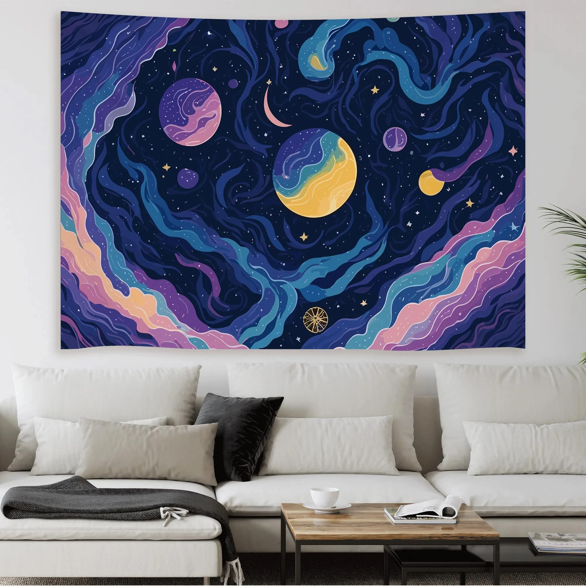 VIKAMA Illusionary Starry Planet Tapestry Bohemian Background Cloth Living Room Dormitory Decoration Room Decoration