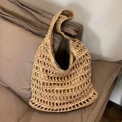 Letnia słomkowa pleciona torba damska torba na ramię Raffia lina papierowa Boho plażowe torebki na co dzień torba Messenger Crossbody torebka damska