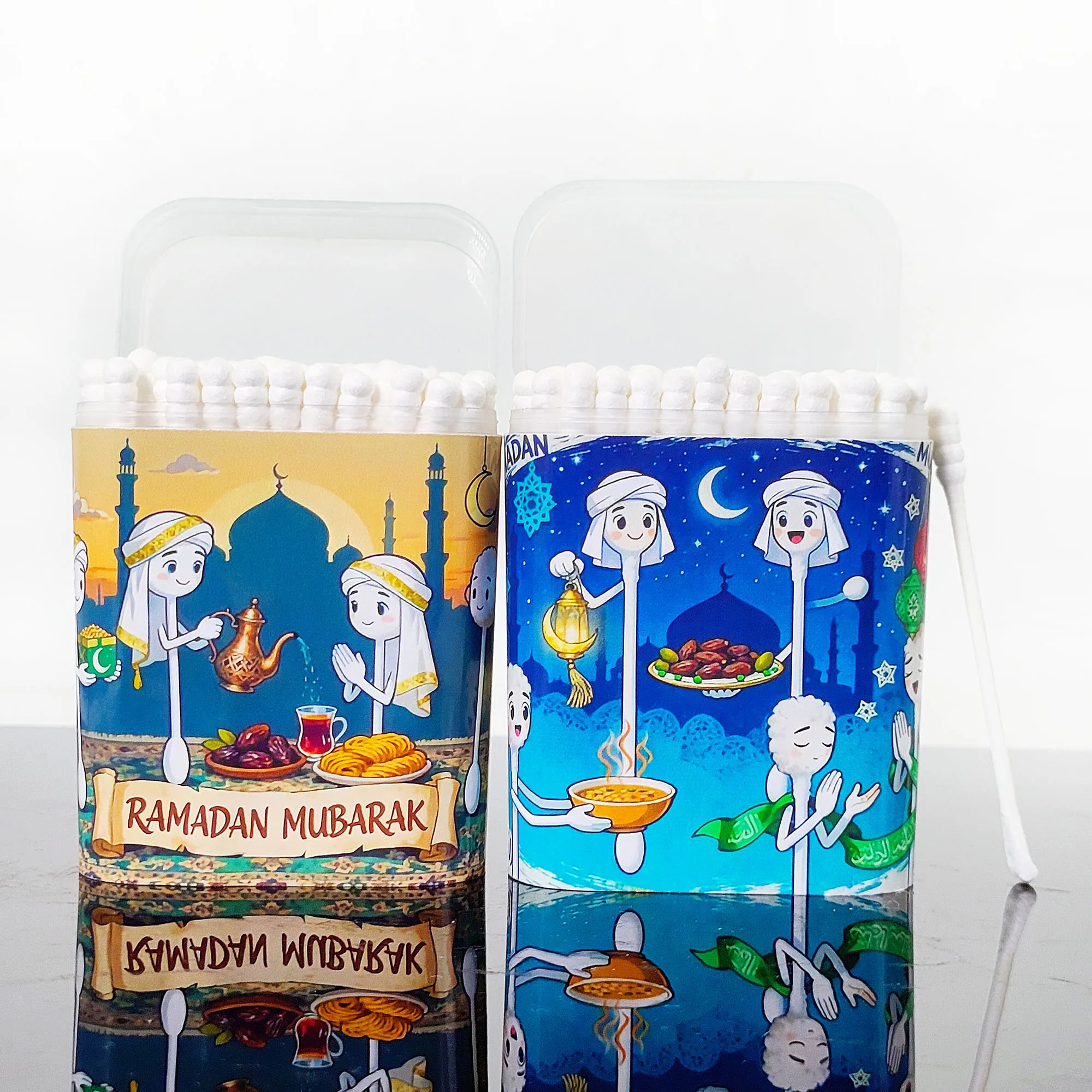 200개의 추석 테마 면봉, 양면 나사형 스푼, 면봉 및 휴일 테마 면봉.