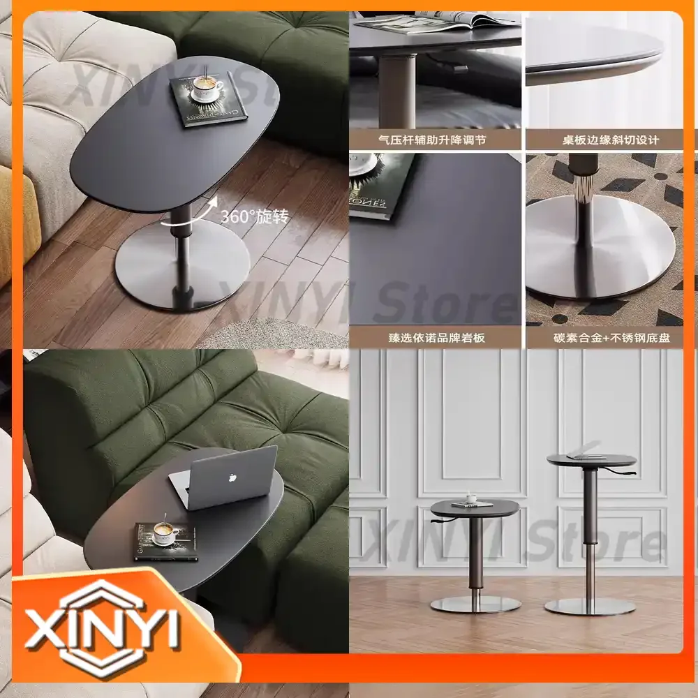 Adjustable Height Italian Minimalist Side Table for Sofa Bed Light Luxury Marble Top Round Small Table Corner Table
