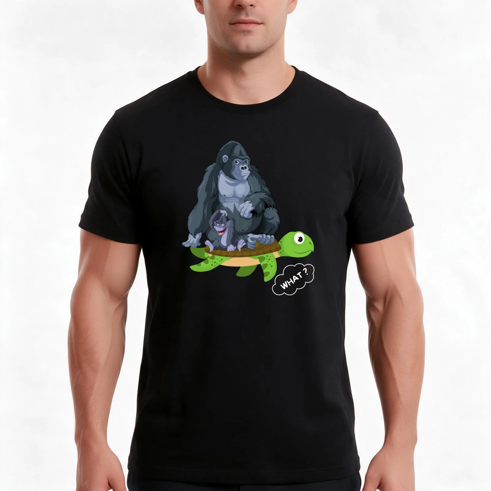Gorilla Rests On Turtle T-Shirt, Summer Casual Cotton Tee, Oversized Streetwear Tops, Vintage Graphic Print, Unisex Men Women