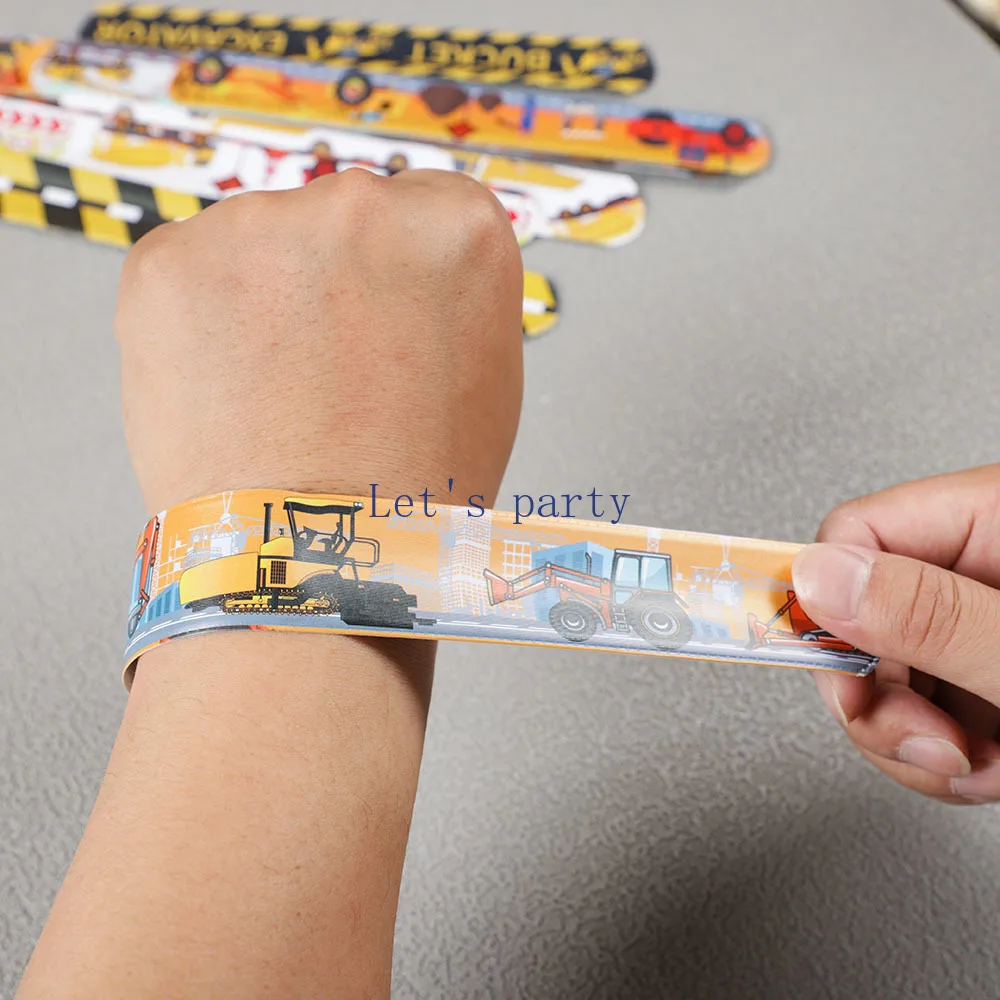 12Pcs Construction Engineering Vehicle Slap Bracelets Toys for Kids Excavator Theme Birthday Party Favors Baby Shower Gifts