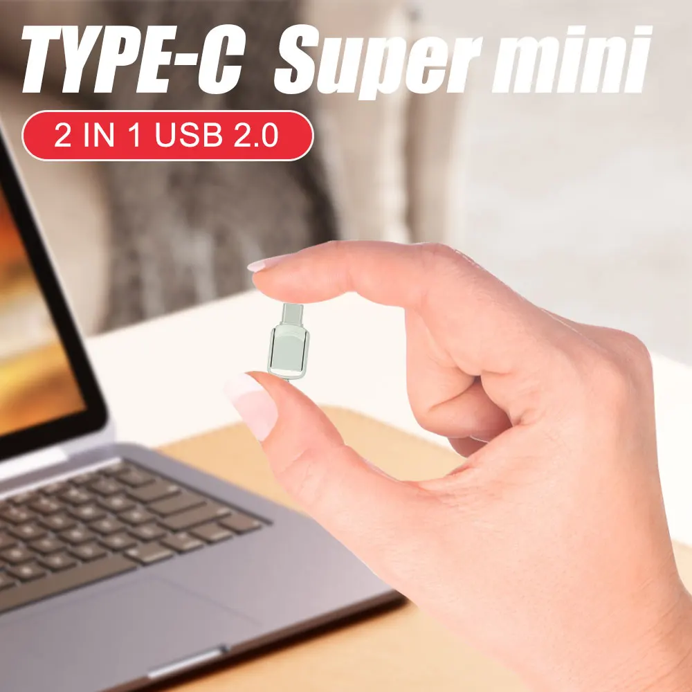 Mini Metal impermeável Rotatable Dual Port USB Flash Pen Drive, Memória Pen Drive, Tipo C, Presente do negócio, 128GB, 64GB, 32GB