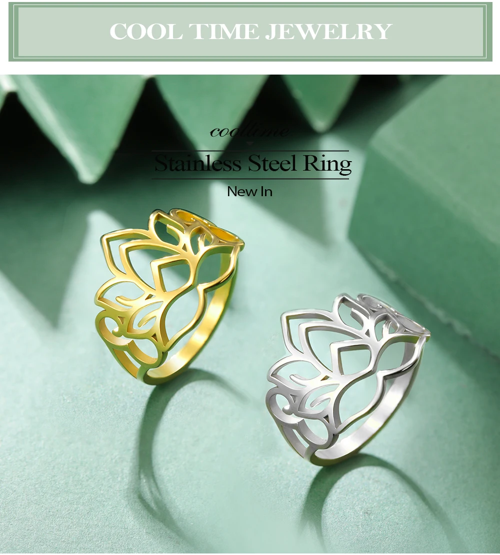 COOLTIME Frauen Lotus Ring Edelstahl Buddhismus Yoga Glück Finger Ring Amulett Schmuck Geschenk Großhandel – Detail 2