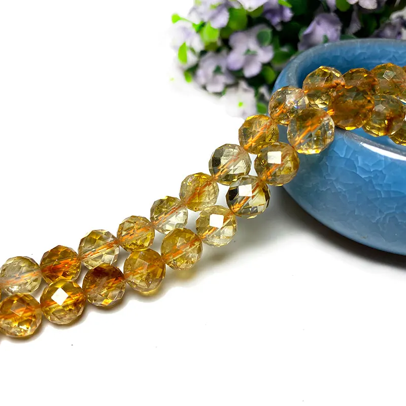 Fine 100% Natural Stone Faceted Citrine Yellow Round Gemstone Spacer Beads For Jewelry Making  DIY Bracelet Necklace 6/8/10MM