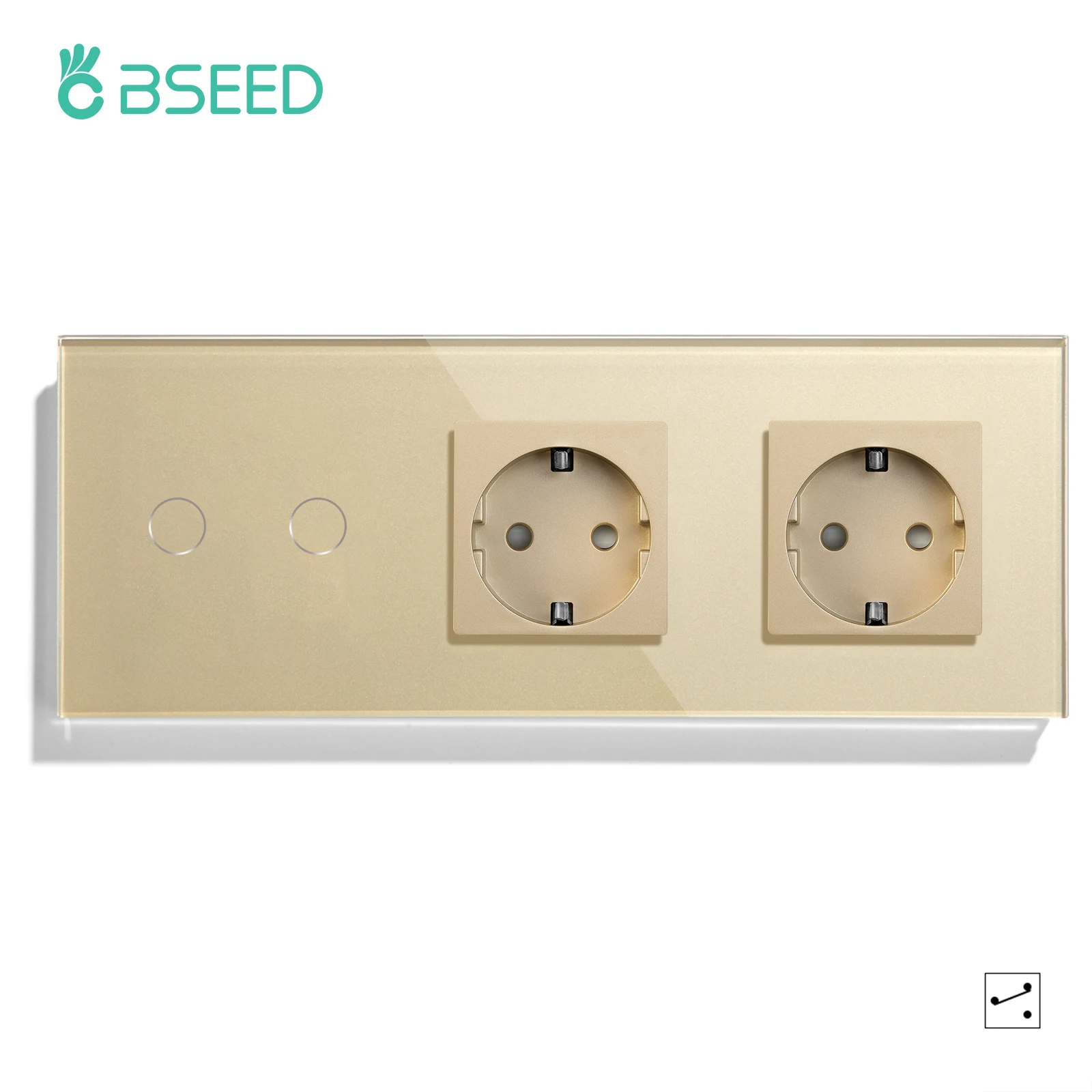 Bseed Touch Light Switch 1/2/3Gang 2Way Wall Socket Type-C USB Port Light Switches For Stairs Glass Panel Blue Backlight 240V image 3