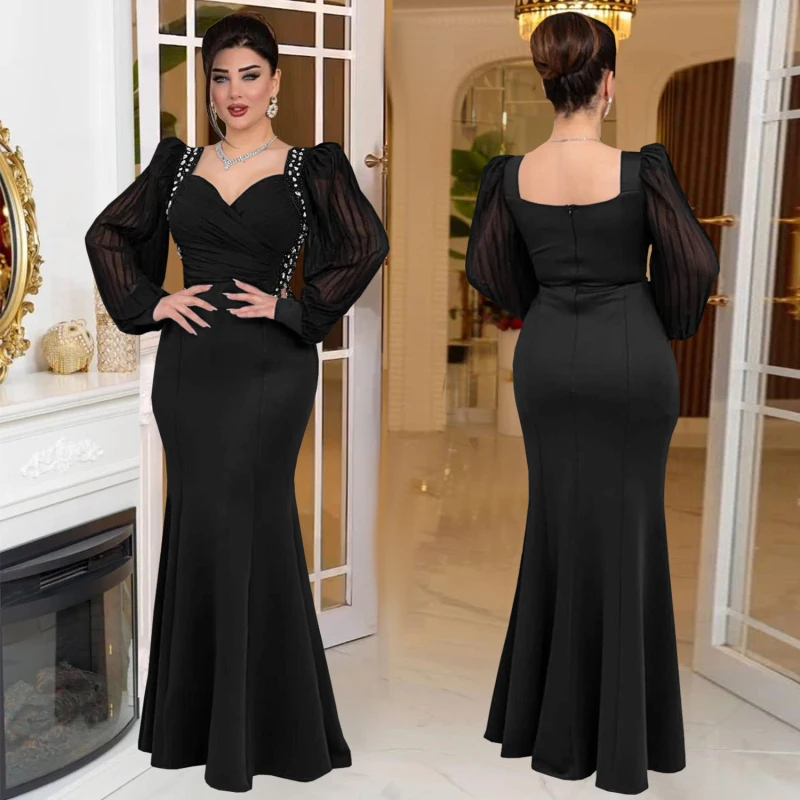 ผู้หญิงที่สง่างามชุดที่รักคอเพชรB Odyconเมอร์เมดMaxi D Ressกับเชียร์พัฟแขนเหตุการณ์ค่ําพรรคVestidos