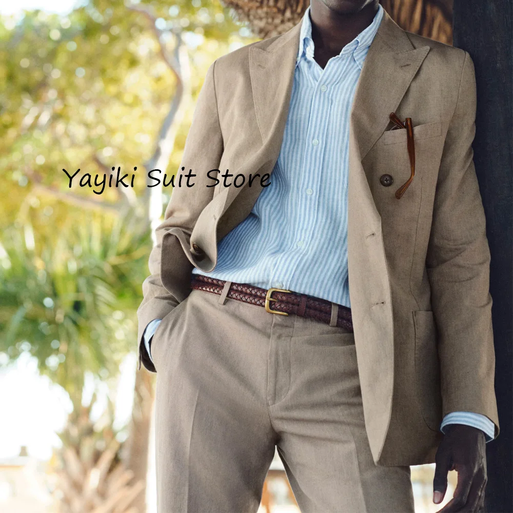 

Льняные современные мужские костюмы, костюм из двух предметов с воротником, роскошный мужской костюм, легкий повседневный мужской костюм, комплект из 2 предметов, классический формальный комплект