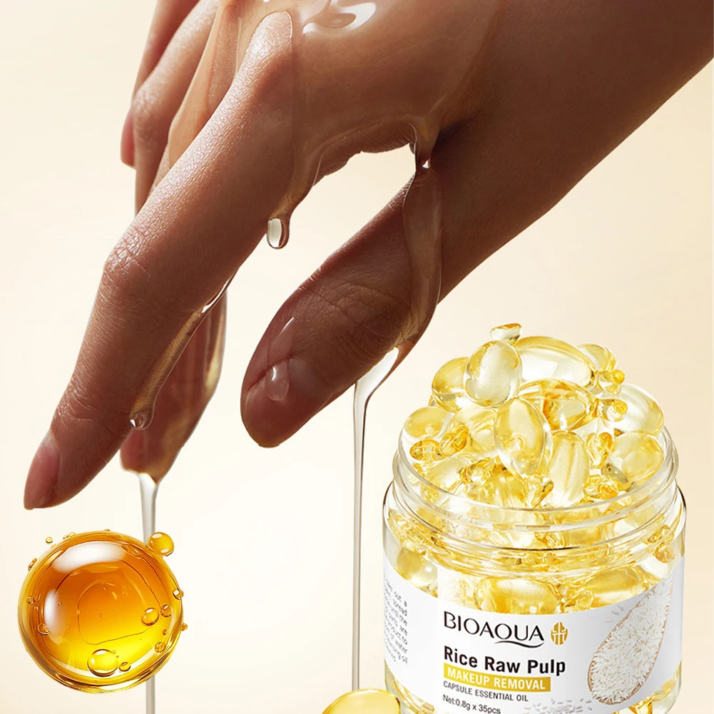 Rice Puree Makeup Remover Oil Capsules 0.8g x 35pcs Moisturizing Gentle Non Irritating Essential Oil Cleansing Travel Pack