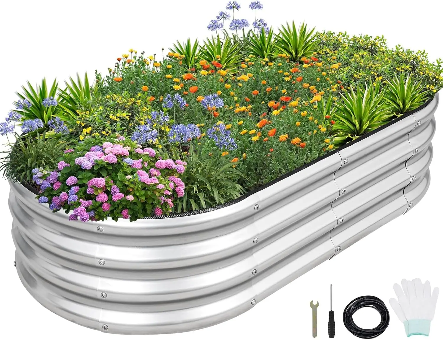 

Galvanized Raised Garden Bed, 4x2x1ft Metal Planter Box for Vegetables Flowers, Outdoor Gardening with Protective Tape & Tools