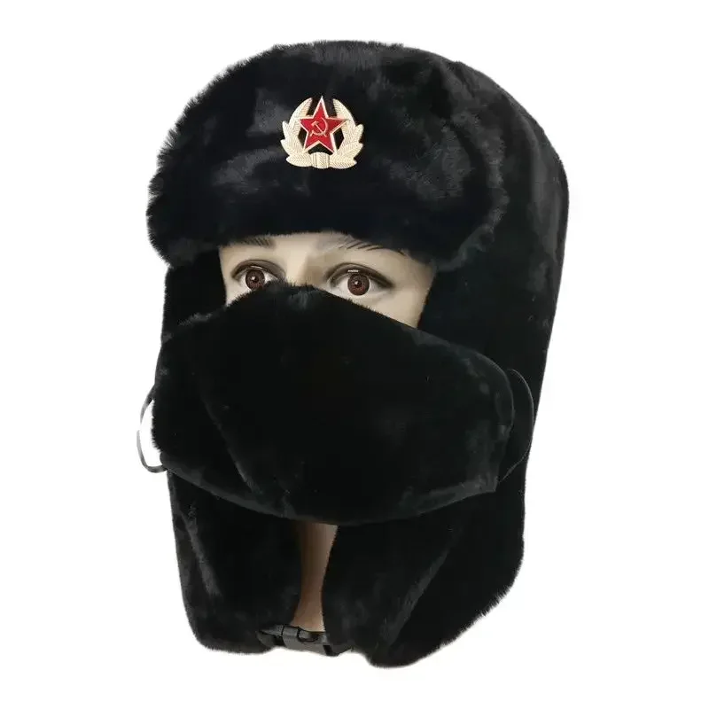 Русская шапка-бомбер, уличные теплые наушники, ушанка, унисекс, зимняя шапка-ушанка, теплая ветрозащитная термошапка из искусственного меха, зимние лыжные шапки