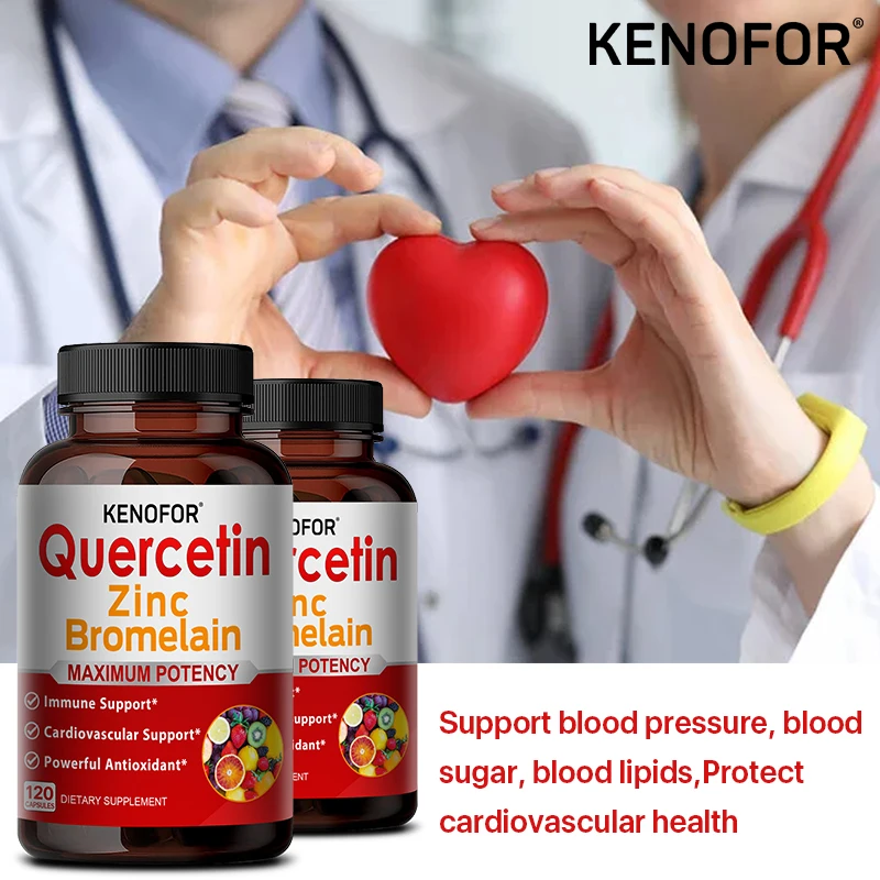 Premium Quercetin Capsules - High Purity, Containing Bromelain, Zinc, Cardiovascular, Respiratory, Immune Antioxidant for Adults