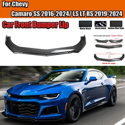 For Chevy Camaro SS 2016 2017-2024/ LS LT RS 2019-2024 Car Front Bumper Lip Splitter Spoile 3 Pieces Design  Carbon Fiber Style