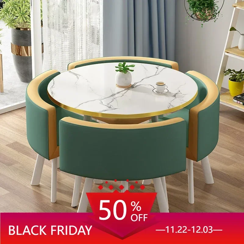 

Poker Marble Dining Tables Set 4 Chairs Center Round Dinning Table Luxury Office Mesas De Jantar Apartment Furniture HDCZ