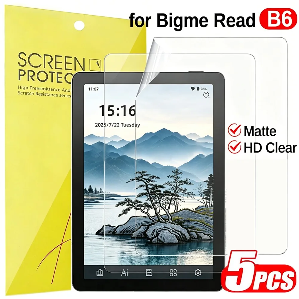 5-1pcs HD Clear&Matte Soft PET Hydrogel Films for Bigme Read B6 E-reader Anti-Glare Anti-scratch Full Coverage Screen Protectors