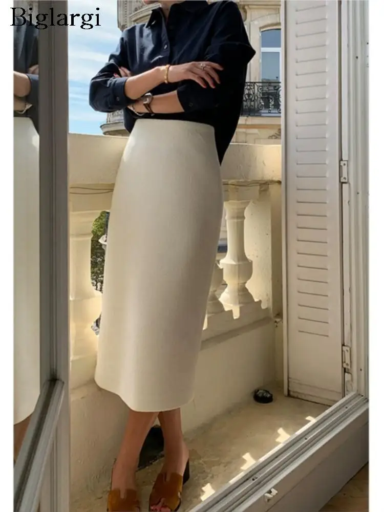 Wool Autumn Winter Midi Skirt Women High Waist Fashion Bodycon Ladies Skirts Office Korean Style Woman Skirt 2024