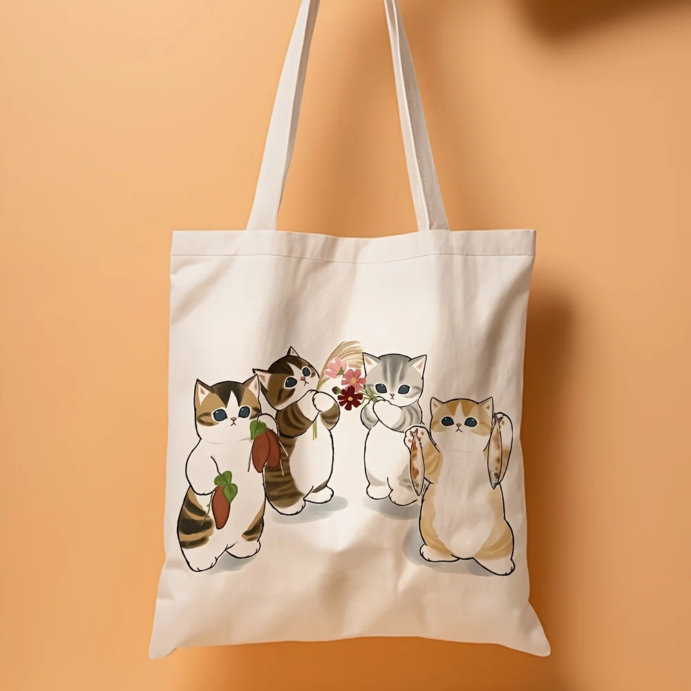 

A Vintage Rural Wildflower Illustration Print Canvas Tote Bag, Suitable For Daily Use, Shopping, School, And Travel
