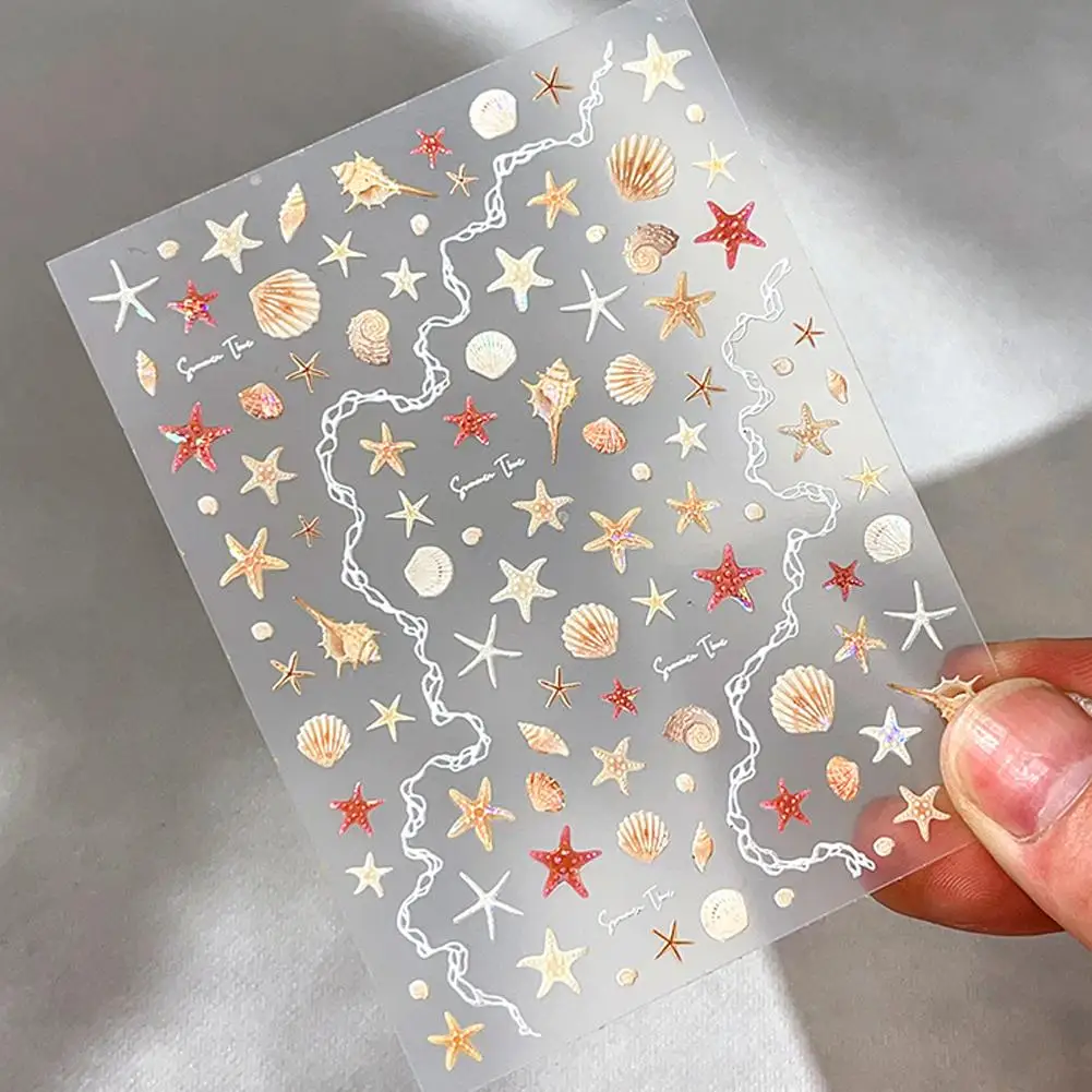 1pc Ocean Nail Art Stickers 5D Summer Starfish Seashell Nail Art Manicure Slider Embossed Supplies Decoration Decals Nail A4Y1